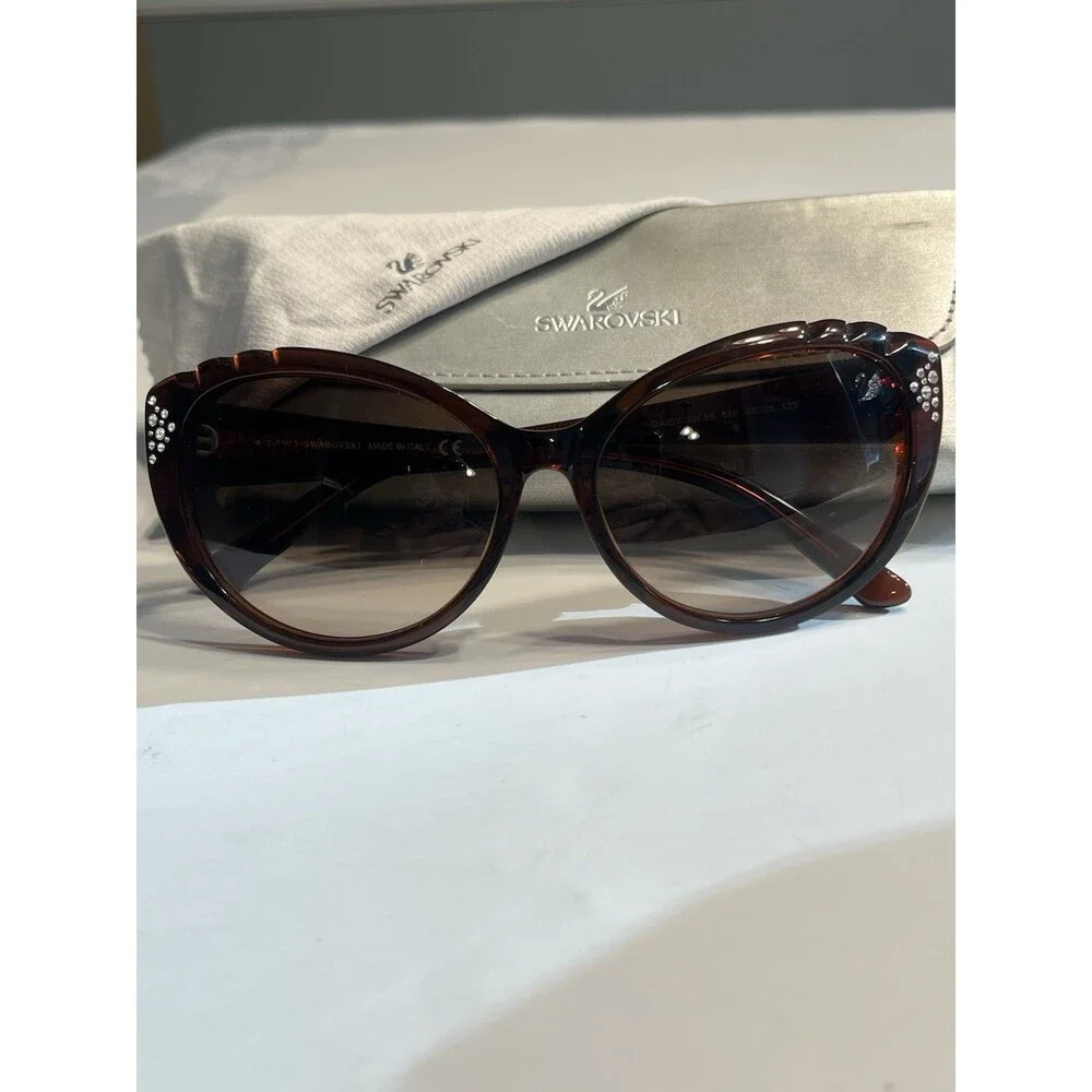 SWAROVSKI Daisy Crystals Brown Frame Sunglasses SW55 45F 58-15 135